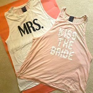 Bride-to-be pink and white tank top set, Size Large (Like new)